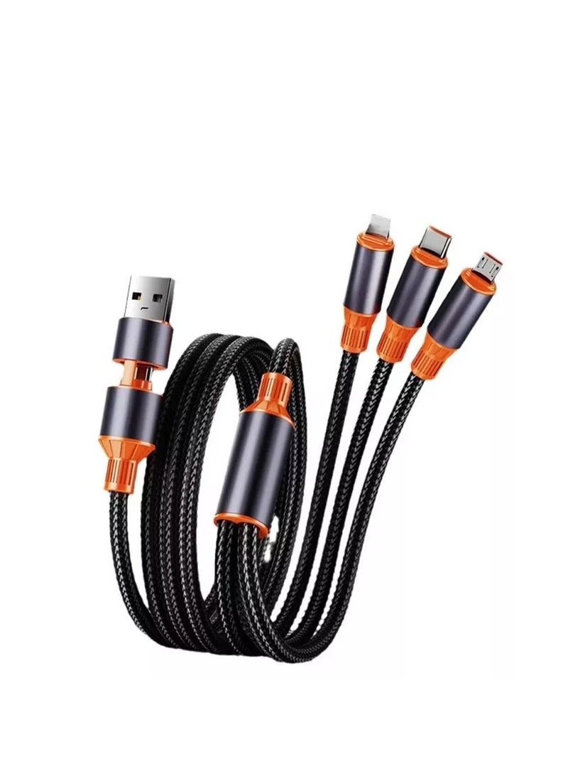 Generic 100W Fast Dual Drag Three Quick Charge Cable Upgrade to 3 in 1 (1.2m) for Apple, Android, and Type-C Devices  - Image 2