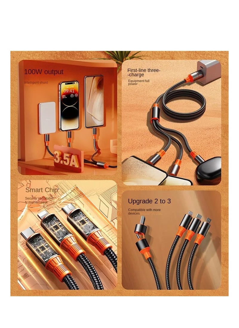 Generic 100W Fast Dual Drag Three Quick Charge Cable Upgrade to 3 in 1 (1.2m) for Apple, Android, and Type-C Devices  - Image 3