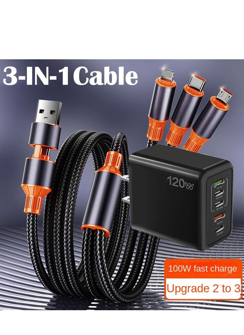 Generic 100W Fast Dual Drag Three Quick Charge Cable Upgrade to 3 in 1 (1.2m) for Apple, Android, and Type-C Devices  - Image 4
