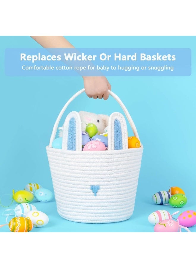 CubesLand Easter Basket for Boys Girls Easter Bunny Basket with Rabbit Ears, Easter Egg Hunting Basket Easter Baskets for Children Kids Babies First Easter Gifts Blue White 9.8 x 7.8 x 7.8â€ - Image 2
