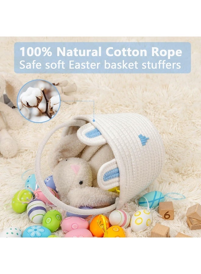 CubesLand Easter Basket for Boys Girls Easter Bunny Basket with Rabbit Ears, Easter Egg Hunting Basket Easter Baskets for Children Kids Babies First Easter Gifts Blue White 9.8 x 7.8 x 7.8â€ - Image 3
