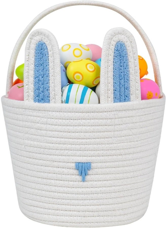 CubesLand Easter Basket for Boys Girls Easter Bunny Basket with Rabbit Ears, Easter Egg Hunting Basket Easter Baskets for Children Kids Babies First Easter Gifts Blue White 9.8 x 7.8 x 7.8â€ - Image 1