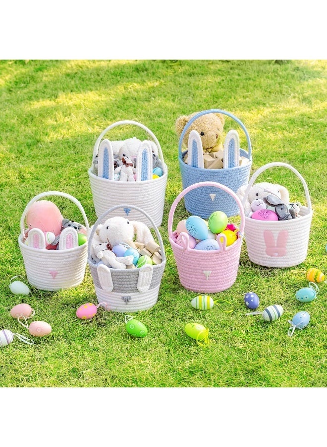 CubesLand Easter Basket for Boys Girls Easter Bunny Basket with Rabbit Ears, Easter Egg Hunting Basket Easter Baskets for Children Kids Babies First Easter Gifts Blue White 9.8 x 7.8 x 7.8â€ - Image 4