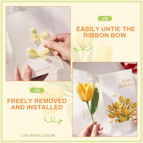 Ovesmusl Birthday Card for Women Refillable Handmade Crochet Flower for Her Birthday Gifts Calla Lily Happy Birthday Cards with Knitted Flowers for Girls, Friends - Image 2