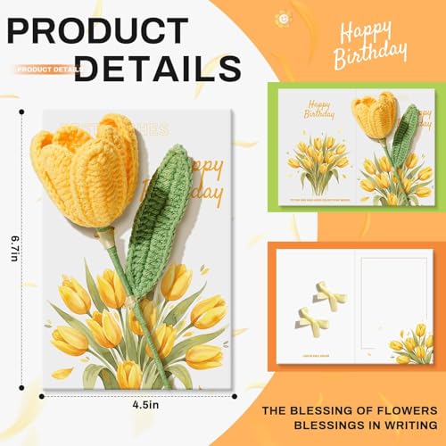 Ovesmusl Birthday Card for Women Refillable Handmade Crochet Flower for Her Birthday Gifts Calla Lily Happy Birthday Cards with Knitted Flowers for Girls, Friends - Image 4