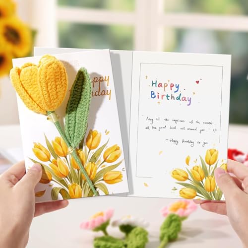 Ovesmusl Birthday Card for Women Refillable Handmade Crochet Flower for Her Birthday Gifts Calla Lily Happy Birthday Cards with Knitted Flowers for Girls, Friends - Image 5