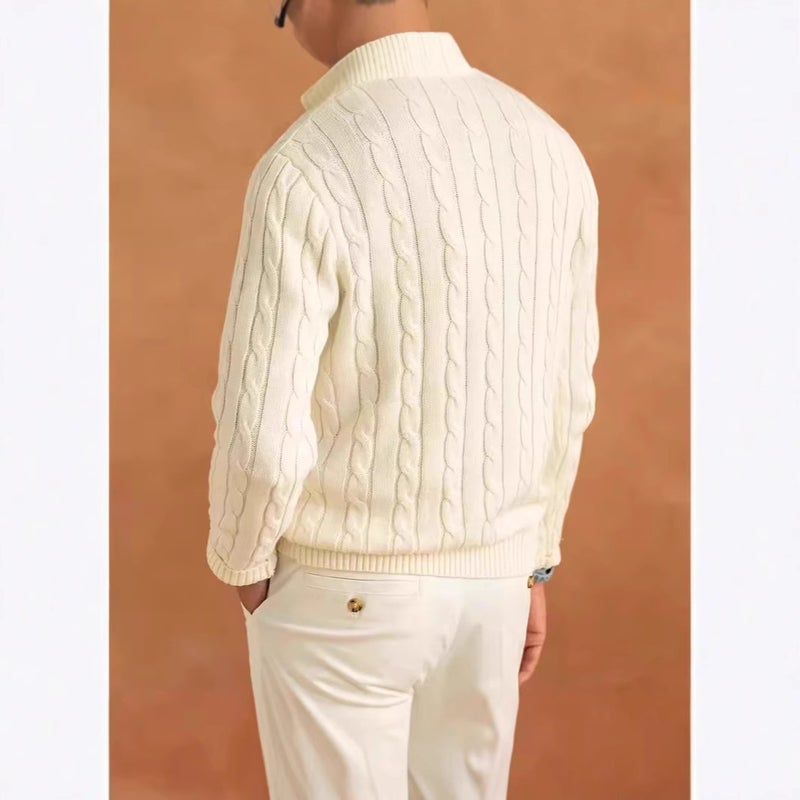 2024 Autumn and Winter High-end Semi-high Collar Zipper Red Long-sleeved Sweater Mens Light Luxury Sweater Base Shirt Apricot - Image 4