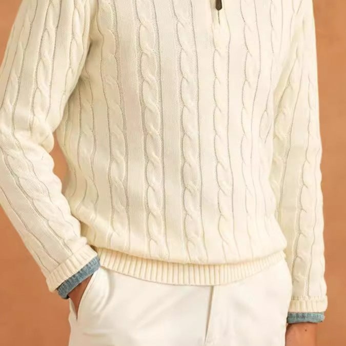 2024 Autumn and Winter High-end Semi-high Collar Zipper Red Long-sleeved Sweater Mens Light Luxury Sweater Base Shirt Apricot - Image 5