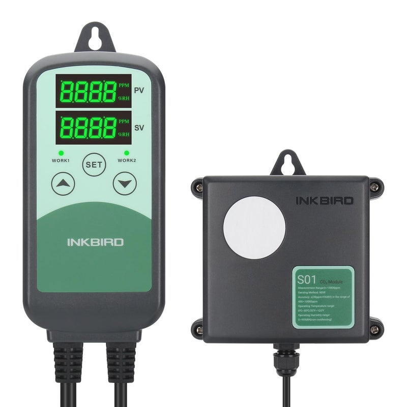 INKBIRD Inkbird Digital CO2 Controller Carbon Dioxide Monitor IAQ Monitor with Sensitive NDIR CO2 Sensor and Plug-n-Play Design for Ventilation System, Building Control and HVAC Equipment - ICC-500T S01  - Image 1