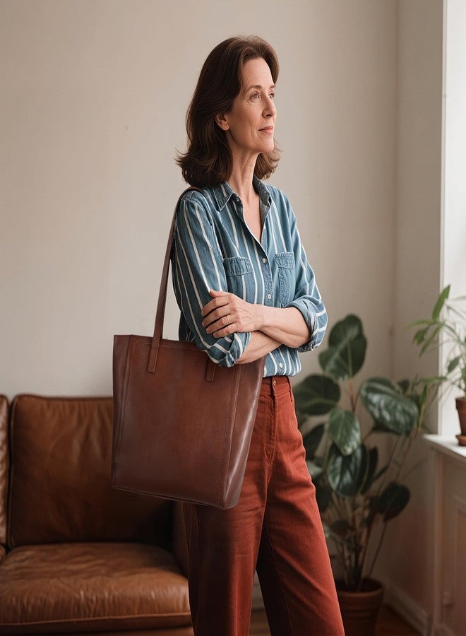 بيفن حقيبة يد كبيرة من الجلد الطبيعي بتصميم كلاسيكي من بيفن، مناسبة للعمل، مزودة بسحاب، لون بني، حجم كبير. - Image 2