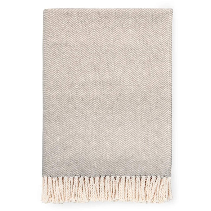CELINE HERRINGBONE 100 COTTON THROW BLANKET MUSHROOM