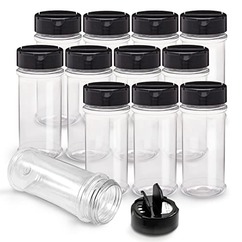 RoyalHouse 12 Pack 5.5 Oz Plastic Spice Jars with Black Cap, Clear and Safe Plastic Bottle Containers with Shaker Lids for Storing Spice, Herbs and Seasoning Powders, BPA Free, Made in USA - Image 1