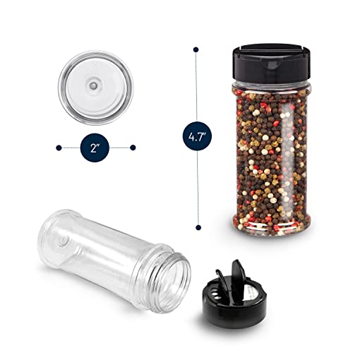 RoyalHouse 12 Pack 5.5 Oz Plastic Spice Jars with Black Cap, Clear and Safe Plastic Bottle Containers with Shaker Lids for Storing Spice, Herbs and Seasoning Powders, BPA Free, Made in USA - Image 2