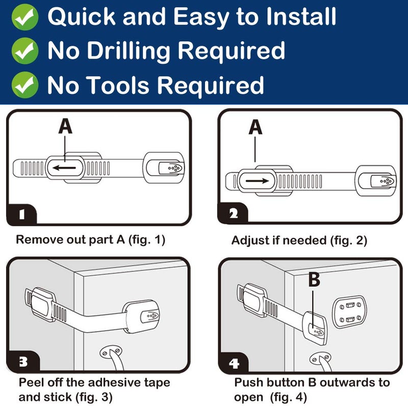 Socub 12 pack Child Safety Cabinets Strap Locks, Multi Use Latch with Strong Adhesive Pads, for Cabinets, Drawers, Oven, Toilet Seat, Fridge - Image 5