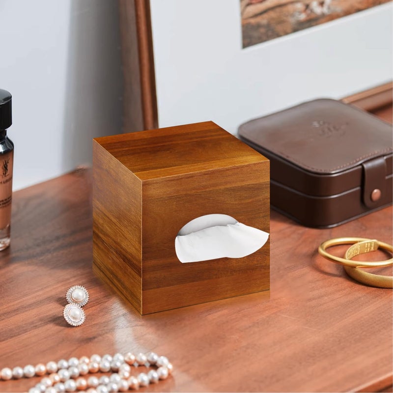 BIBELUN Square Tissue Box Cover,Acacia Wood Tissue Box Holder for Desktop Nightstand Bathroom Office,Decorative Facial Tissue Cube Box Cover/Organizer for Modern Home Decor - Image 4