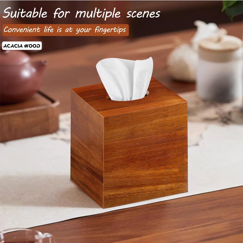 BIBELUN Square Tissue Box Cover,Acacia Wood Tissue Box Holder for Desktop Nightstand Bathroom Office,Decorative Facial Tissue Cube Box Cover/Organizer for Modern Home Decor - Image 5