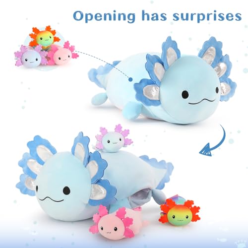 MaoGoLan Giant Axolotl Plush with 3 Baby Axolotl Inside 235 Soft Stuffed Animal Throw Pillow Blue - Image 5