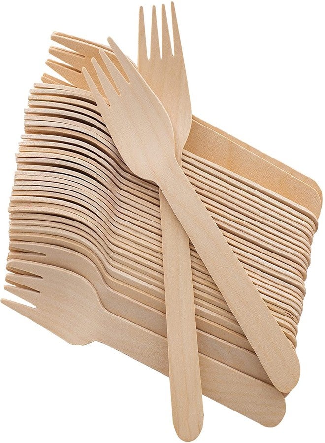 ARMAN SPOONS Disposable Wooden Forks, Natural Birch Wood Cutlery for Parties and Events 140 mm Long (5.5 inch) (6.3 INCH, 50, Piece) - Image 1