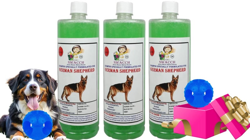swacch Pet Shampoo | Puppy Safe Shampoo | PH Balanced | Ditch to Itch for German Shepherd Dog Shampoo 3 Litre (Neem Alovera) + Goofy Ball Chew Toy Combo Pack - Image 1