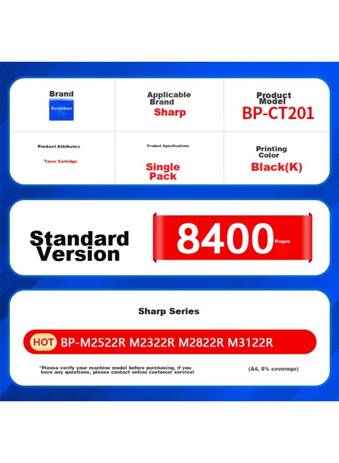 Gezan Bp-ct201 Toner Cartridge, Compatible With Sharp Bp-m2522r Toner Cartridge, M2322r, M2822r, M3122r Printer Ink Cartridge, Drum Unit, Toner Powder, Copier Toner, Bp-ct200 - Image 2