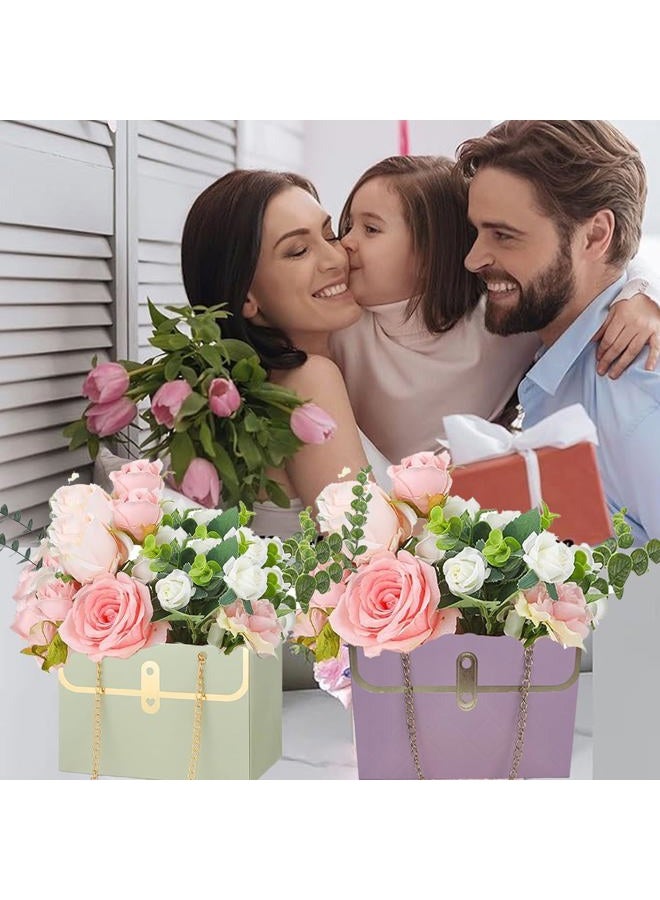 Wazoci 4 قطع أكياس زهور ورقية للباقات، صناديق زهور للتنسيقات، أكياس هدايا زهور ورقية بمقابض لوازم بائع الزهور لحفلات الزفاف ويوم الأم (بيج)  - Image 2