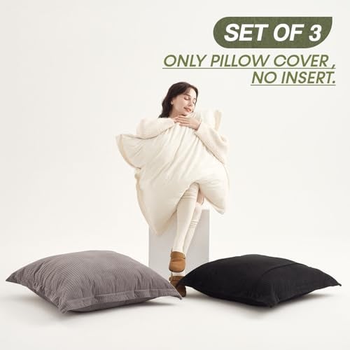 COCO TOP Extra Large Vintage Style Pillow Covers 26x26inch- Set of 3, Elegant Black, White & Grey | Soft Corduroy | Machine Washable | Perfect for Oversized Couch, Bed & Retro Home Decor - Image 2