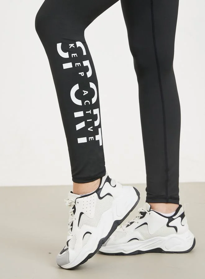 Styli Side Slogan Print Full Length Active Leggings