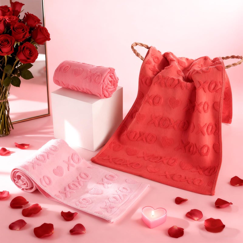 Bornerwhite 3 Pack XOXO Valentine's Day Hand Towels Gradient Red Bathroom Decorative 100% Cotton Soft Absorbent Decorative Soft Hand Towel Set for Kitchen Drying Cleaning Cooking Holiday 13.7'' x 29.5'' - Image 4