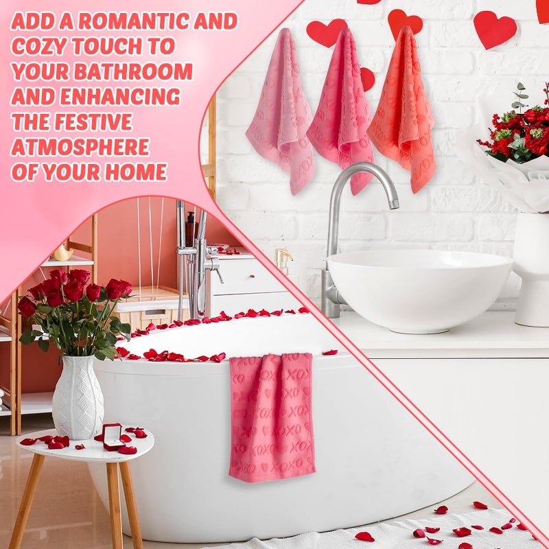 Bornerwhite 3 Pack XOXO Valentine's Day Hand Towels Gradient Red Bathroom Decorative 100% Cotton Soft Absorbent Decorative Soft Hand Towel Set for Kitchen Drying Cleaning Cooking Holiday 13.7'' x 29.5'' - Image 5