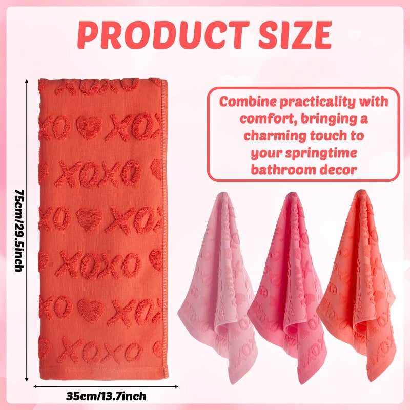 Bornerwhite 3 Pack XOXO Valentine's Day Hand Towels Gradient Red Bathroom Decorative 100% Cotton Soft Absorbent Decorative Soft Hand Towel Set for Kitchen Drying Cleaning Cooking Holiday 13.7'' x 29.5'' - Image 2