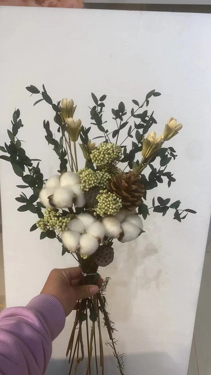 Bluejw L-D ized Dried Flower Bouquet Mix: Real Preserved Palm Bunch, Pampas Grass, Eucalyptus, Wedding Home Decor Dried Plants - Image 1
