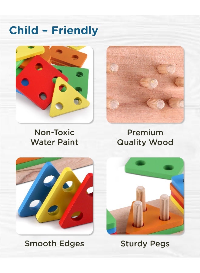 PlayNation Play Nation Montessori Wooden Geometric Shape Sorter, Stacking Toy, Easy to Grab, Colorful Blocks, 2 Years+, 30 x 6.5 x 45 cm, Multicolor - 26 Pieces - Image 4