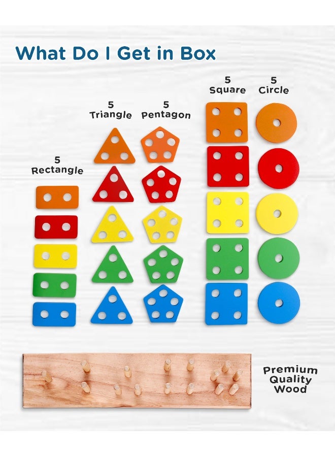 PlayNation Play Nation Montessori Wooden Geometric Shape Sorter, Stacking Toy, Easy to Grab, Colorful Blocks, 2 Years+, 30 x 6.5 x 45 cm, Multicolor - 26 Pieces - Image 5