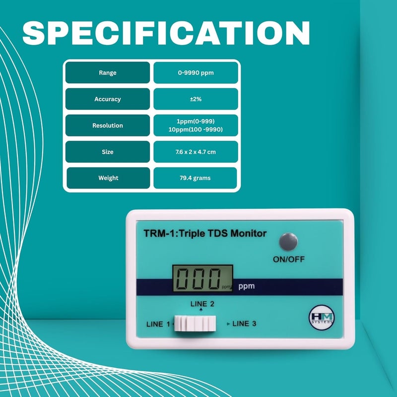 HM Digital Triple Inline RO/DI TDS Monitor with 1/4 inch T-Fittings - Image 5