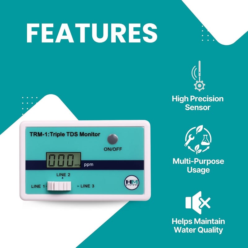 HM Digital Triple Inline RO/DI TDS Monitor with 1/4 inch T-Fittings - Image 4