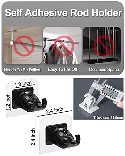 Tendiren Curtain Rod Bracket No Drilling 16pcs, Self Adhesive Nail Free Curtain Rod Wall Brackets Hooks, Adjustable Drapery Towel Holder Fixing Hook for Home Bathroom Kitchen and Hotel Use (Black) - Image 4