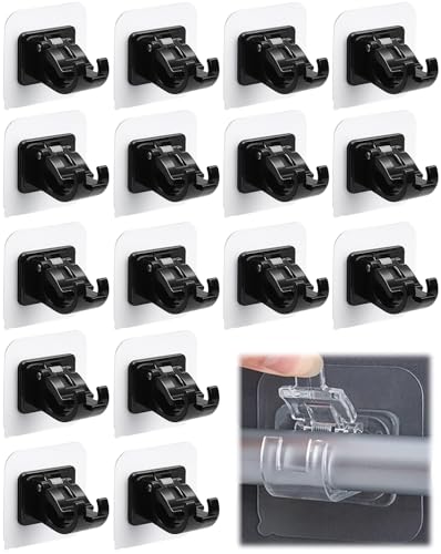Tendiren Curtain Rod Bracket No Drilling 16pcs, Self Adhesive Nail Free Curtain Rod Wall Brackets Hooks, Adjustable Drapery Towel Holder Fixing Hook for Home Bathroom Kitchen and Hotel Use (Black) - Image 1