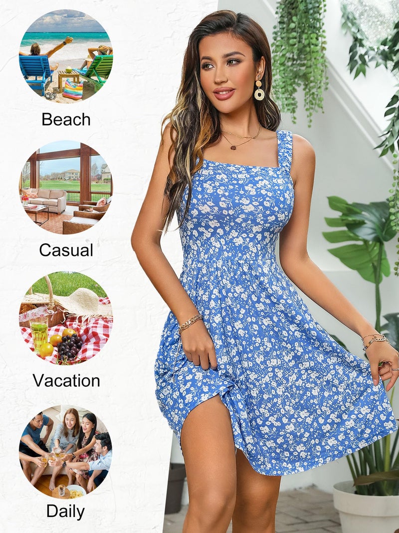 HUHOT Summer Dress Sundress Casual Spring Dresses for Women 2026 Floral Square Neck Graduation Cute for Teen Flowy Short with Pockets Plus Size Midi Elegant Wedding Guest Sun Dresses 2026 - Image 4