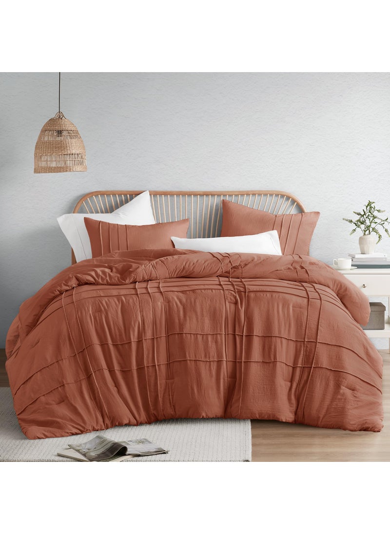 Comfort Spaces Comfort Spaces Clay Full Size Comforter Set - 3 Pieces Pintuck Pleated Bedding Sets  All Season Lightweight  Extra Softness Pre-Washed Microfiber Bed Set  Shams  - Image 1