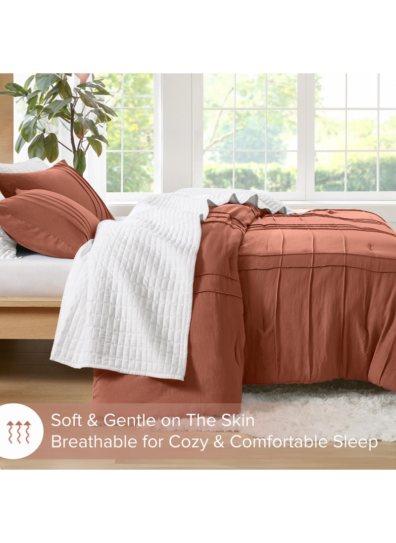 Comfort Spaces Comfort Spaces Clay Full Size Comforter Set - 3 Pieces Pintuck Pleated Bedding Sets  All Season Lightweight  Extra Softness Pre-Washed Microfiber Bed Set  Shams  - Image 2