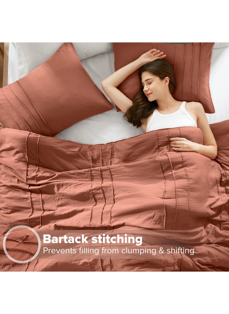 Comfort Spaces Comfort Spaces Clay Full Size Comforter Set - 3 Pieces Pintuck Pleated Bedding Sets  All Season Lightweight  Extra Softness Pre-Washed Microfiber Bed Set  Shams  - Image 5