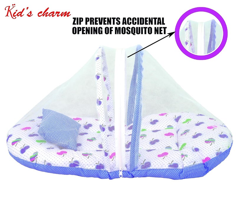 Kid's Charm Kids Charm Cherry 2 PCS Combo Set 3 in 1 Babys Cotton Cum Carry Bed2 in 1 Babys Cotton Bed with Mosquito Net for 04 Months Violet - Image 5