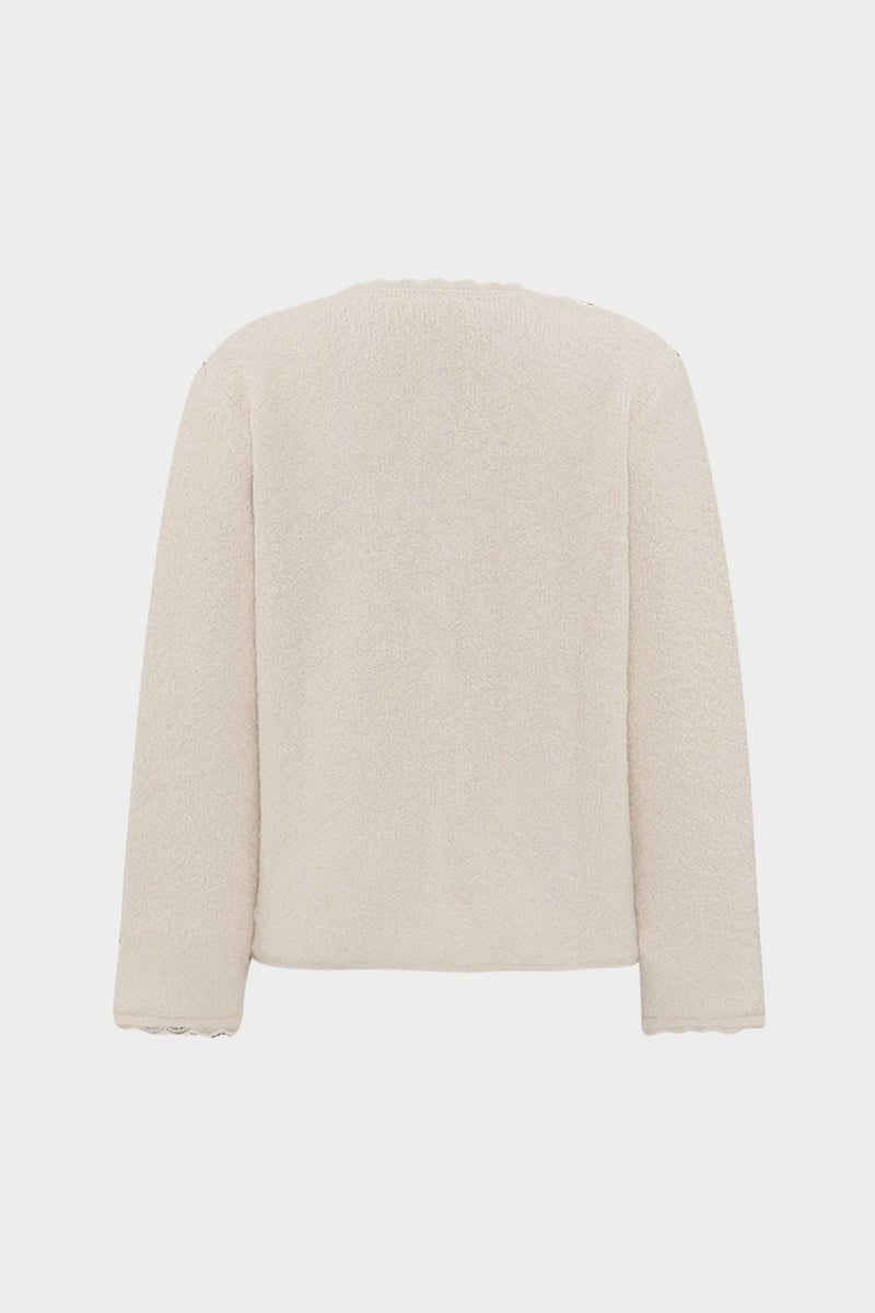 Açelya Okcu AÇELYAOKCU Premium Lace Detailed Pocket Teddy Women's Wool Knitwear Cardigan  - Image 2