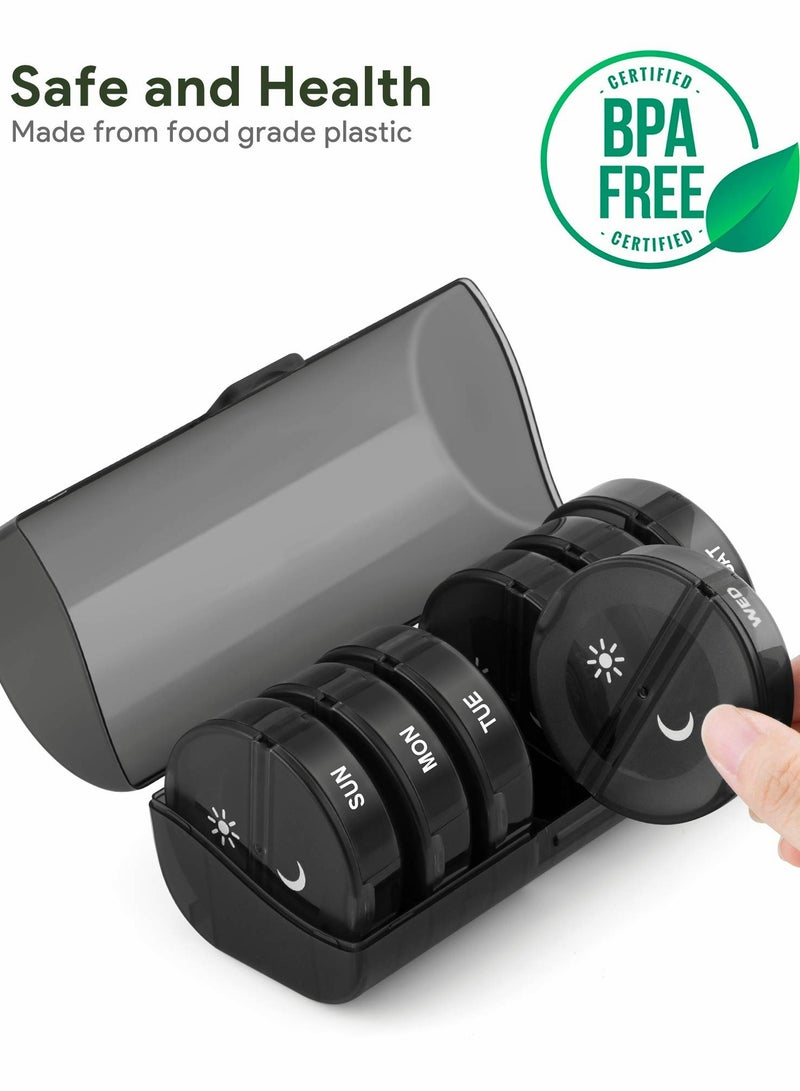 ​Pill Organizer, 2 Times a Day Weekly AM PM Pill Box, Large Capacity 7 Day Pill Case for Pills, Vitamins, Supplements (Black) - Image 4