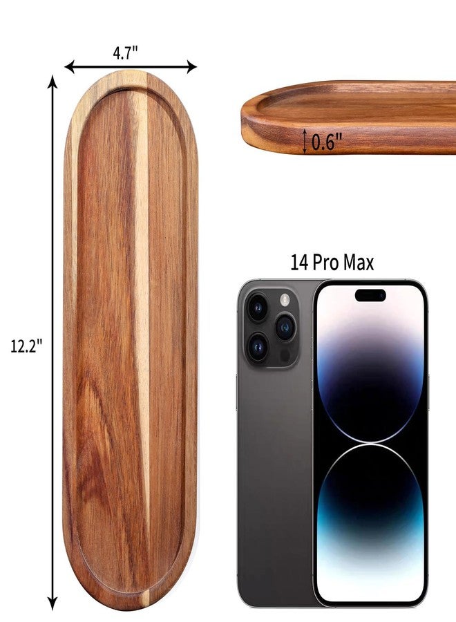 Linwnil 3 Pcs Acacia Wooden Serving Trays Oval Wood Platter Wooden Serving Platter Oval Charcuterie Plates Board Cheese Plate Fruit Wood Tray Acacia Cheese Board for Dessert Appetizer (14" x 4.5") - Image 2