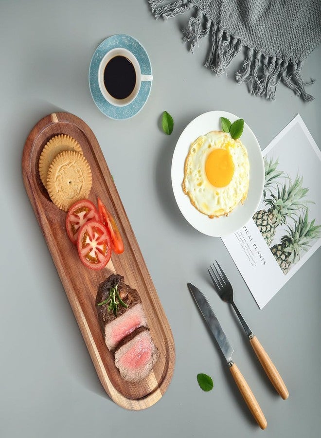 Linwnil 3 Pcs Acacia Wooden Serving Trays Oval Wood Platter Wooden Serving Platter Oval Charcuterie Plates Board Cheese Plate Fruit Wood Tray Acacia Cheese Board for Dessert Appetizer (14" x 4.5") - Image 3