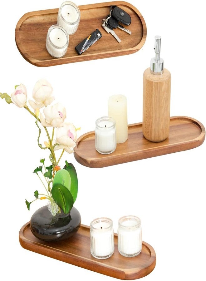 Linwnil 3 Pcs Acacia Wooden Serving Trays Oval Wood Platter Wooden Serving Platter Oval Charcuterie Plates Board Cheese Plate Fruit Wood Tray Acacia Cheese Board for Dessert Appetizer (14" x 4.5") - Image 4