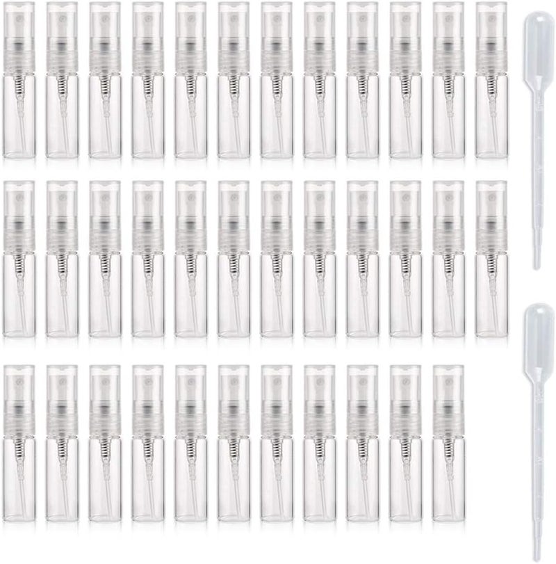 Enslz 35pcs Mini Portable Clear 3ml Glass Bottle Atomizer Refillable Perfume Bottle for Party or Travel Tool