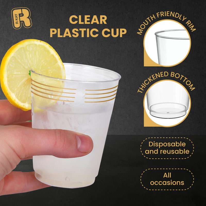R-kay 50 Pack Gold Plastic Cups For Party - 10 Oz Clear Party Cups Disposable - Hard Disposable Cups - Premium Heavy Duty Gold Cups - Disposable Cocktail Glasses - Plastic Glasses / Plastic Cocktail Glasses - Image 5