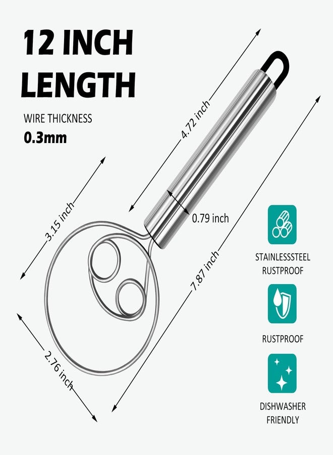 Upoomart Danish Dough Whisk & Mixer Set - 2 Pack Stainless Steel Dough Whisks for Baking, Hand Mixer for Bread, Pizza, Pastry - Ergonomic Design for Easy Kneading & Blending - Image 2